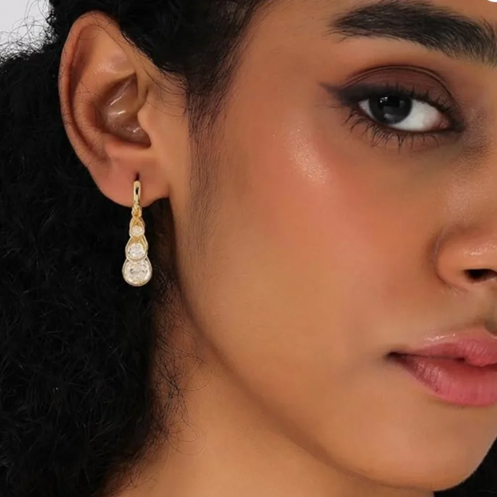 Dainty Beaded Statement Gold Earrings - Picture 4 of 5